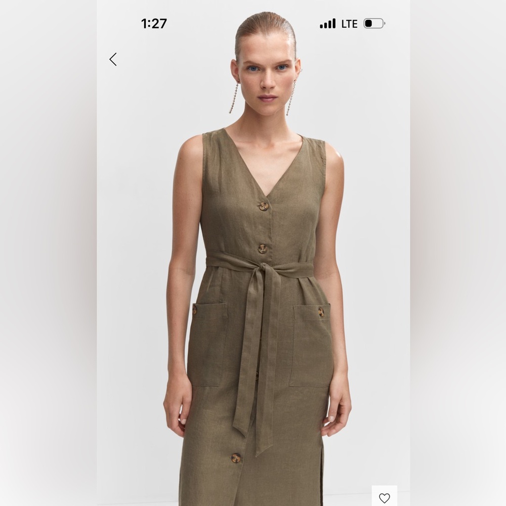 Mango Khaki Sleeveless Midi Dress